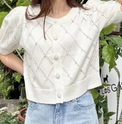 INGNI ラインストーンニットカーディガン ホワイト