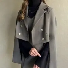 JUNOAH (M) ショートジャケットグレー ダブルボタン テーラード