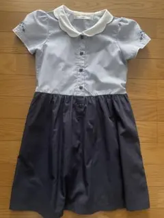 半袖ワンピース 青と白のストライプ