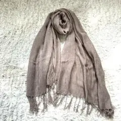 ピンクベージュ花柄 ストール フリンジ付き