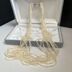 10連ネックレス 本真珠 ケシパール ホワイト系silver刻印 【0.2mm】