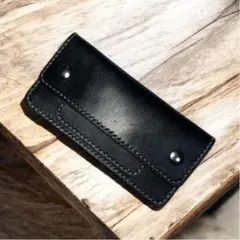 ホースハイド】ロングトラッカーウォレット 黒レザー（金具シルバー
