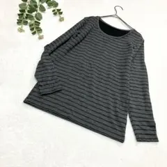 UNIQLO　ヒートテック長袖カットソー　グレー　ボーダー　Ｌ　レディース
