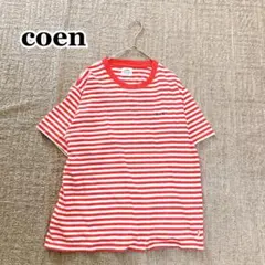 コーエン ボーダーTシャツ L レッド ホワイト 半袖 クルーネック ロゴ刺繍