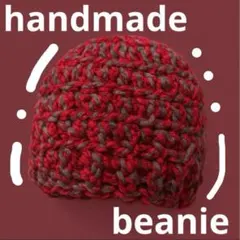 ハンドメイド 赤灰色ビーニー ニット帽 かぎ編み 秋冬 ユニセックス 男女兼用