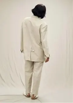 美品 IHNN イン ストライプリネンセットアップ36 ベージュ