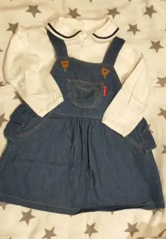 ミキハウス デニム サロペットフリルデニムワンピース＆トップスセット 90cm