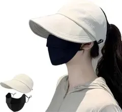 新品未使用✨UVカット サンバイザー ベージュ　冷感マスク 収納袋付き