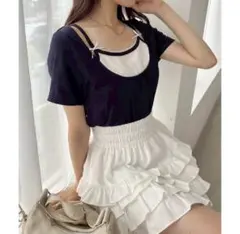 レイヤード風リボン付きトップス