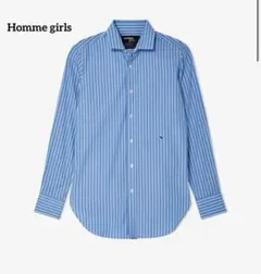オムガールズ Homme girlsシャツ ストライプ ブルー ロンハーマン L 