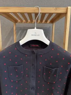 CABaN コットンカシミヤ ドットジャカードクルーネックカーディガン　ネイビー