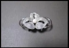 花彫金　パール飾り　打ち出し細工　帯留　5.3ｃｍ　着物　帯飾　和装アクセサリー