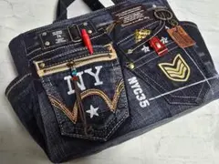 デニムリメイクトート 大きめ お洒落カジュアルバッグ