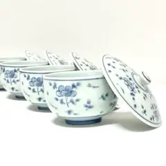 有田焼　可愛い小花模様　蓋付きお湯飲み　汲み出し碗　４点セット