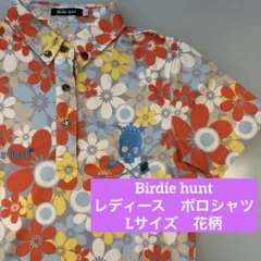 【美品】バーディハント　ポロシャツ　レディース　L 半袖　ゴルフ　花柄　おしゃれのサムネイル