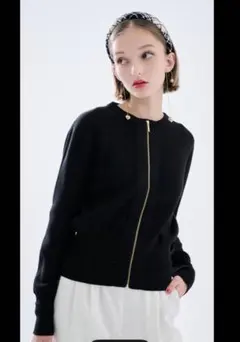 美品 JENNE ニットジップジャケット ブラック M 綿100％のサムネイル