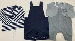 ロンパース・カバーオールセット（ネイビー/ストライプ）　70〜80