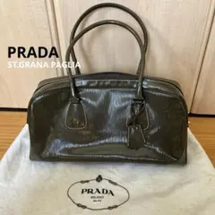 PRADA ビンテージ ハンドバッグ 三角ロゴ 南京錠 パテントレザー ボストン