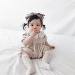 刺繍襟付きベビーロンパース　女の子