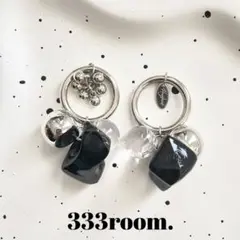 ブラック×シルバー つぶつぶビーズ フープピアス イヤリング