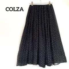 コルザ COLZA ドット柄 プリーツロングスカート M 黒 ハニーズ シフォンのサムネイル