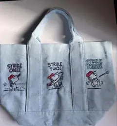 スヌーピー デニム ミニトートバッグ 野球 刺繍 STRIKE THREE!