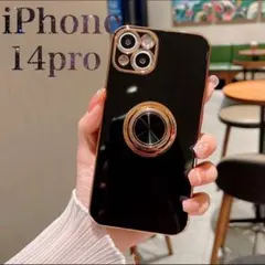 iPhone14pro ケース カバー　リング付き　黒　ブラック　耐衝撃　⒉