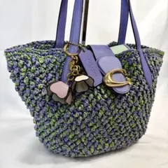 コーチ バッグ スモールトート ストロー パープル