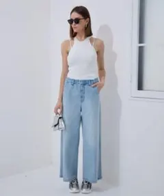 【新品タグ付き】FOREVER 21 ルーズワイドデニムパンツ ライトブルー Sのサムネイル