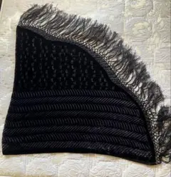 お値下げ！黒のベルベットストール フリンジ付き