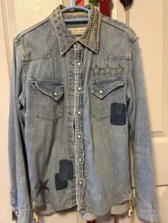 美品】Sandro サンドロ デニムシャツ ウォッシュドブルー M コットン 