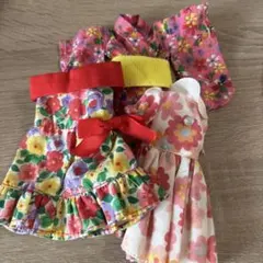 3点セット匿名かわいい】着物 花柄フリルドレス 人形 人形遊び 着せ替え服