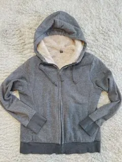 UNIQLO フルジッパー　ボア付パーカー L チャコールグレー