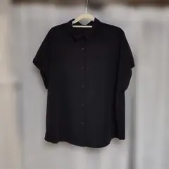 GU ドレープシャツ (半袖)ブラック XL
