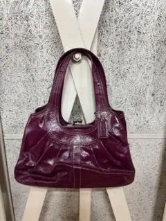 コーチ パープルレザーショルダーバッグ フリルデザイン
