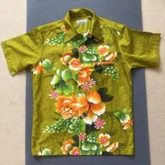 60-70年代 Penneys Hawaii アロハシャツ グリーン花柄 半袖のサムネイル
