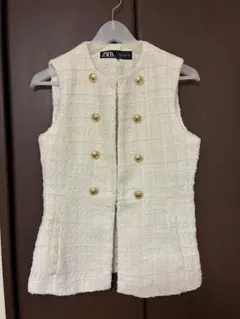 ZARA ツイード ノースリーブ ジャケット ホワイト