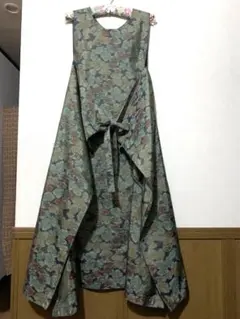 [기모노 리메이크] 오시마 츠무기 에이프런 드레스, 다크 그린, 길이 120cm, 번역 포함, 가성비 좋음
