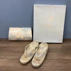 3F 昭和レトロ 和装 草履 バッグ セット 礼装用 金彩 扇面 伝統美