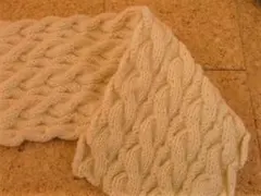 【新品】《ハンドメイド》両面編みマフラー（クリームイエロー）ウール100％