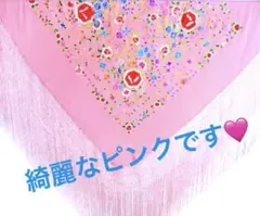 [新品］希少カラー！シルク製マントン・フラメンコ・ピンクxカラー刺繍 新品特価] 残1！・シルク100%製マントン ・フーシアピンクxピンク系