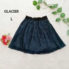 グラシア ひざ丈スカート 総レース ネイビー L 上品 春 夏 ウエストゴム
