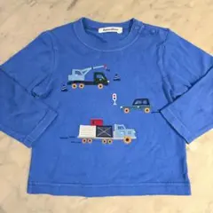 familiar 長袖Tシャツ 90 働く車 刺繍 トラック 青 ファミリア