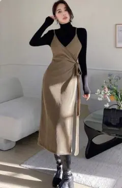 DAZY サイドリボン付きオーバーオールドレス (シャツなし)