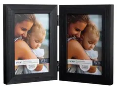 写真立て 2面 折りたたみ式 木製フォトフレーム ガラス前面板