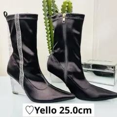 ♡Yello ブラック サテン ブーティ クリアヒール XL [25cm]