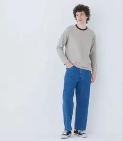 Coca ジャカードボーダーロンT メンズ グレージュ　L