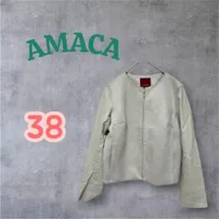 AMACA ノーカラージャケット ベージュ 38のサムネイル