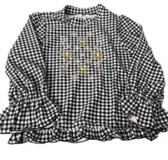 花柄　チェック柄　ラッシュガード　140 花柄刺繍