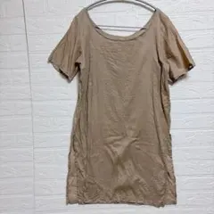 サイドスリット チュニック ワンピース ブラウン ナチュラル リラックス 【M】